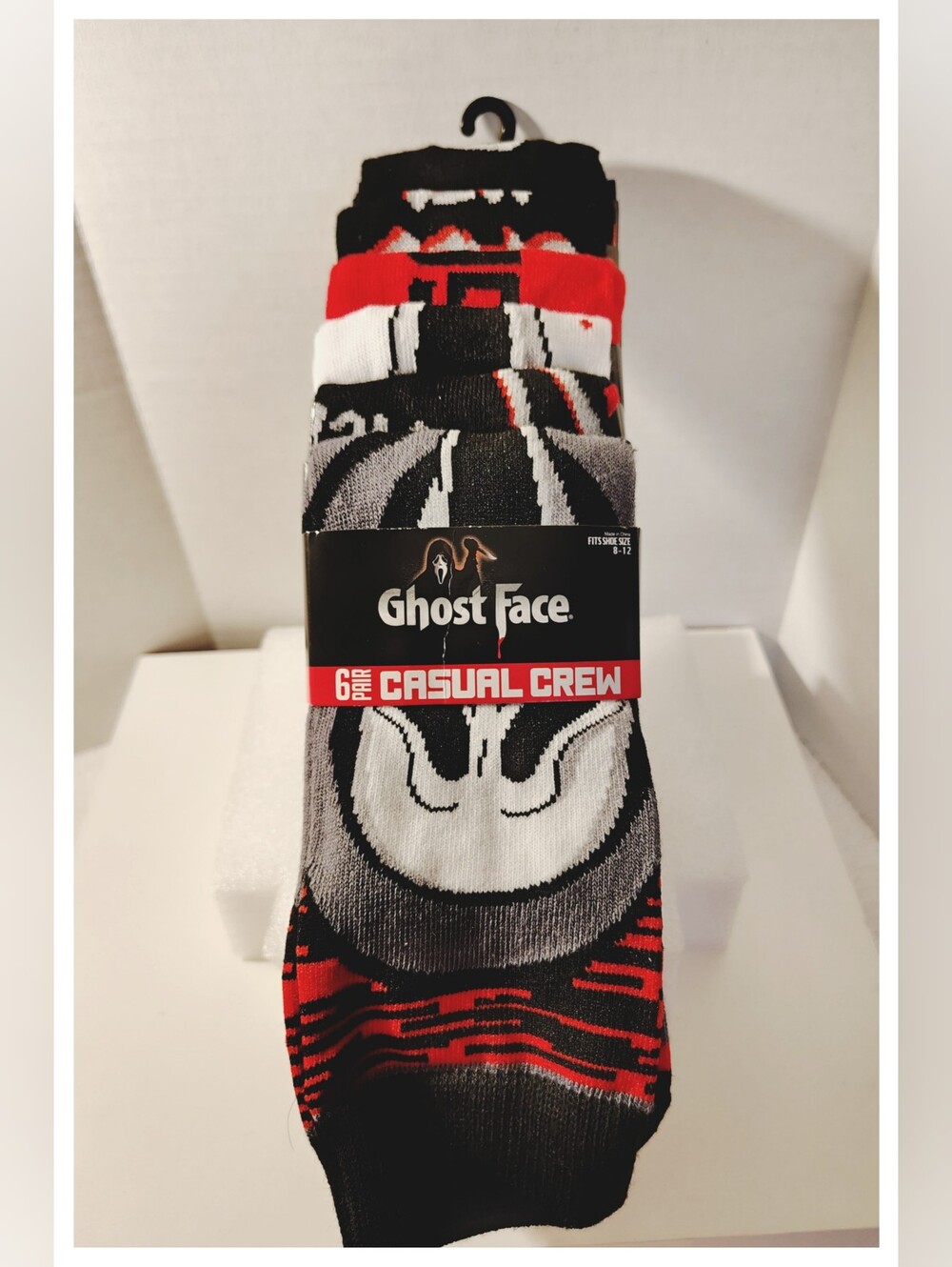 ☠️ GHOST FACE ☠️ 6-Pair of Novelty Crew Socks - Fits Shoe Size 8-12 *NIP*